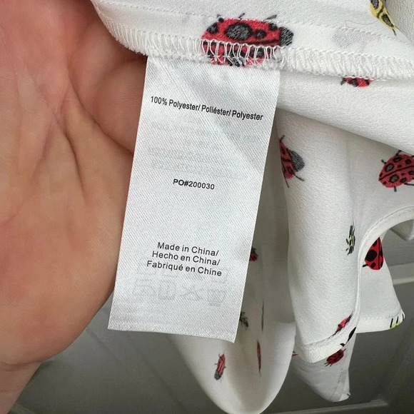 ModCloth Women's White with Ladybug Print A-Line Mini Dress Size L Bell Sleeve - Picture 11 of 13